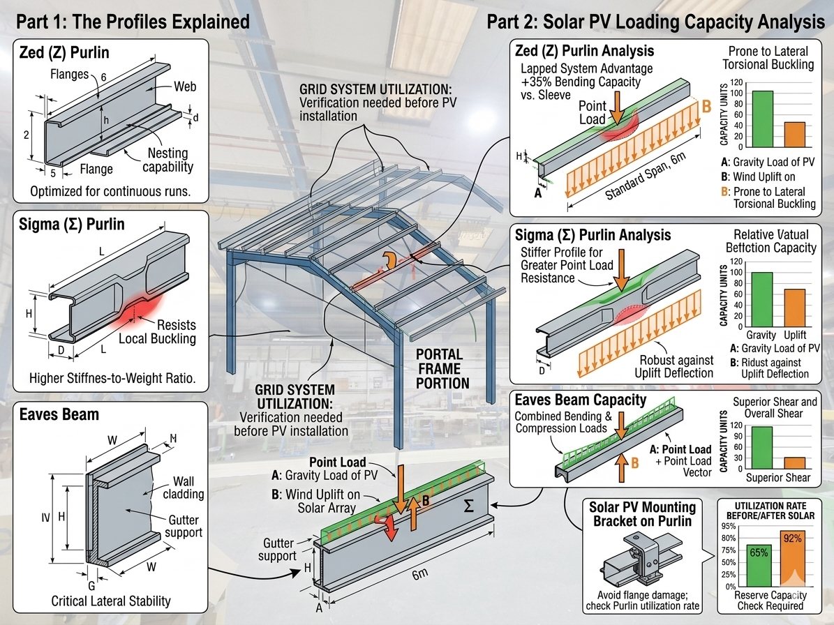 Commercial building structural overlay illustrating the Solar Surveys step-by-step survey process from instruction to signed report.