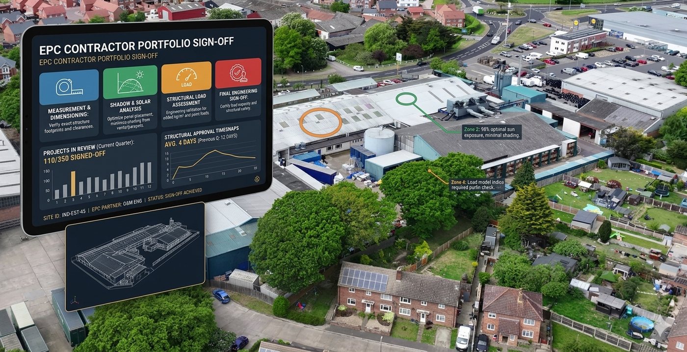 Solar Surveys branded technical screen explaining when a structural survey is required for solar PV installation.