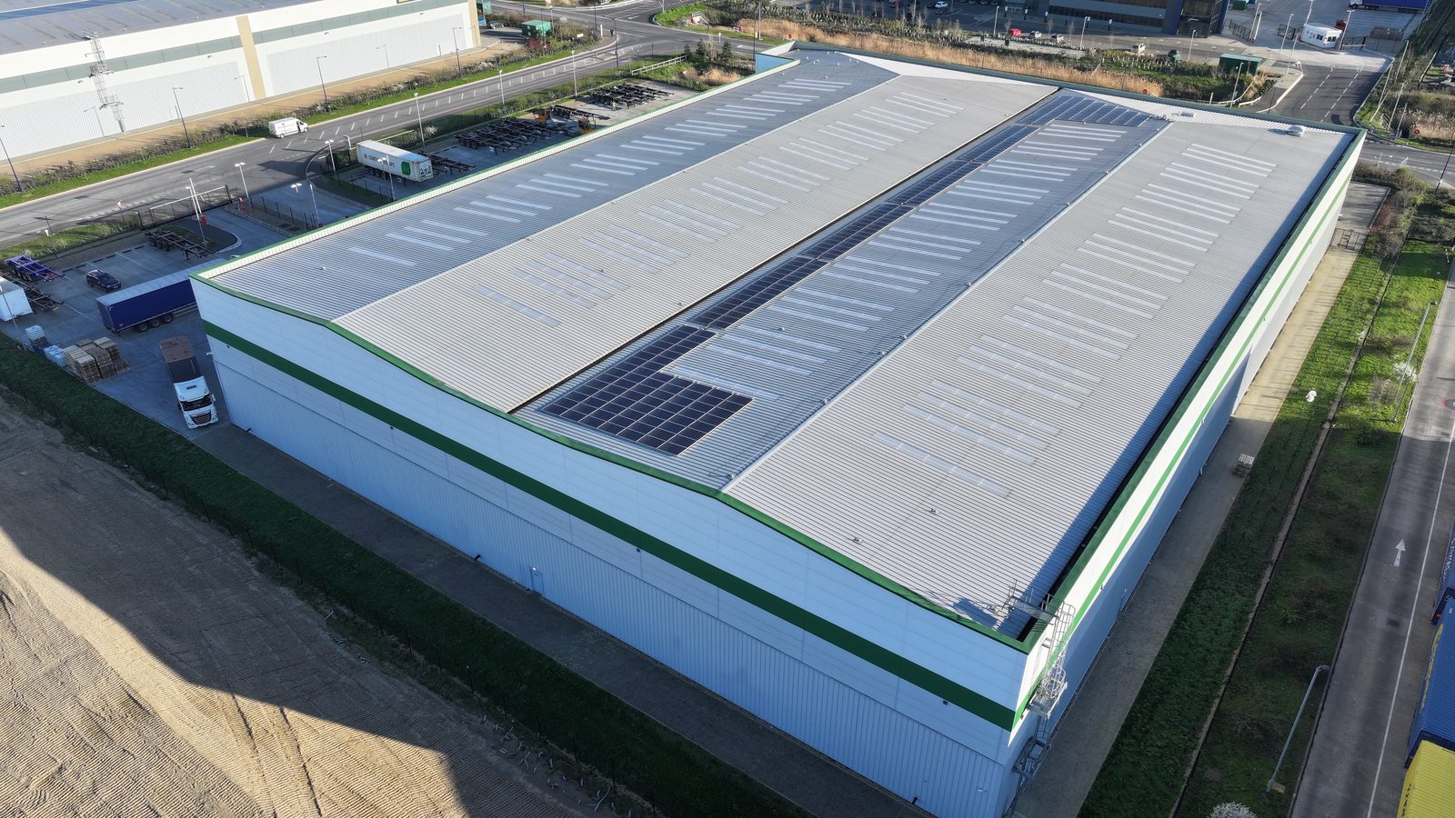 Aerial view of a large commercial roof assessed for solar PV structural capacity.