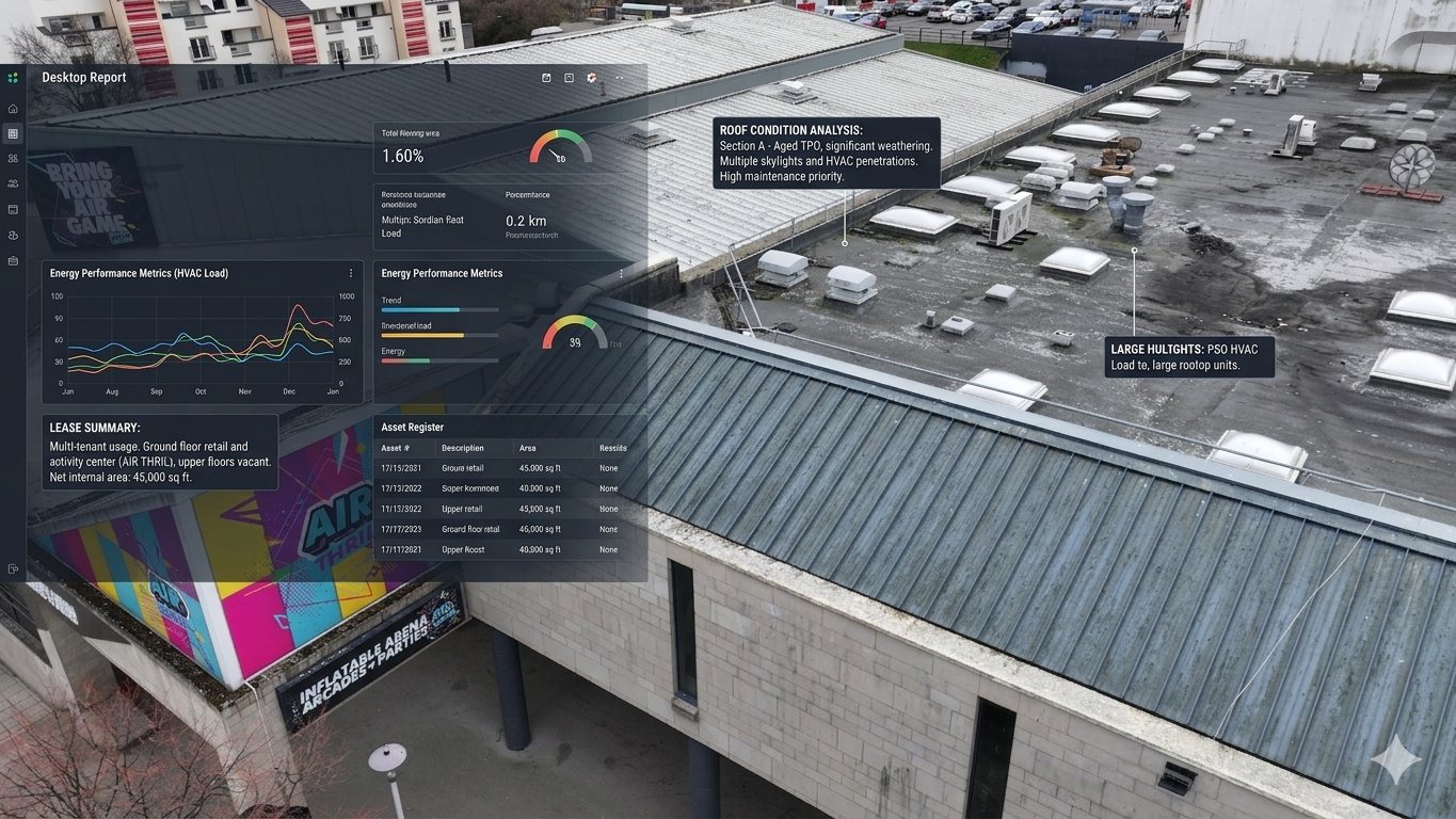 Aerial of a commercial roof cleared by Solar Surveys engineers for solar PV illustrating what structural sign-off means in practice.