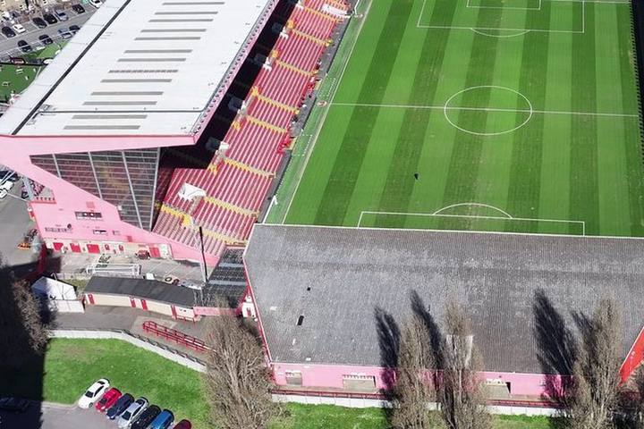 Aerial view of stadium stand roofs