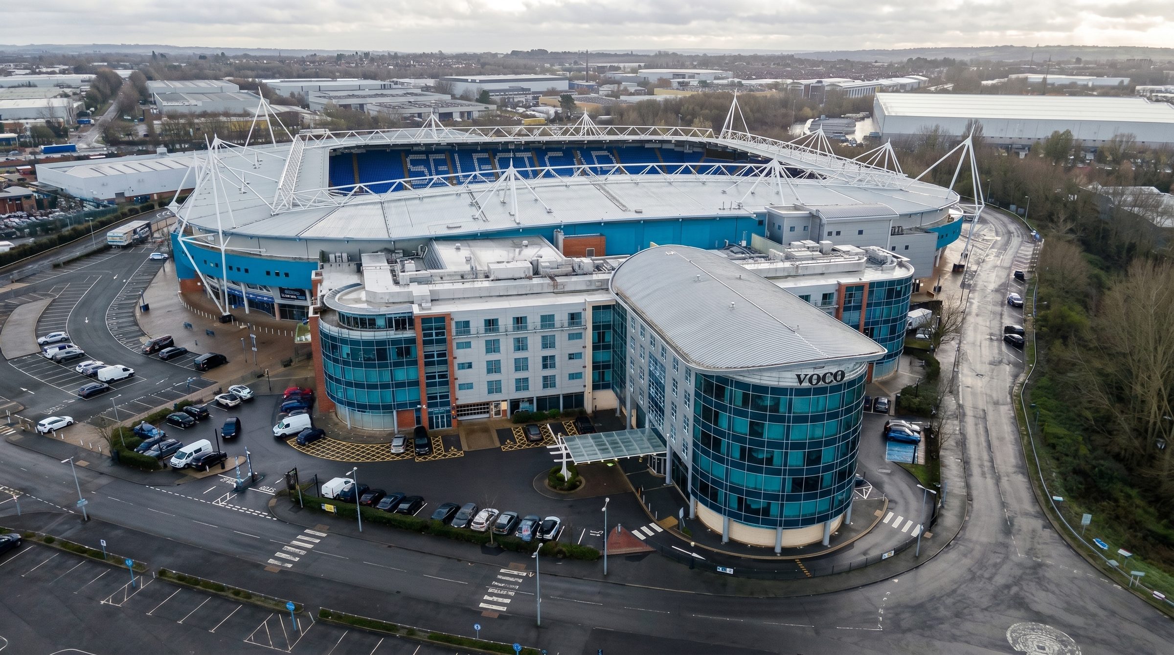 High-resolution drone aerial: full roof condition assessment of multi-building commercial venue without scaffold or roof access